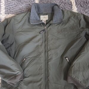 L.L.Bean Men's Size XL Reg Warm-Up Olive Shell Fleece Lined‎ Zip Bomber Jacket